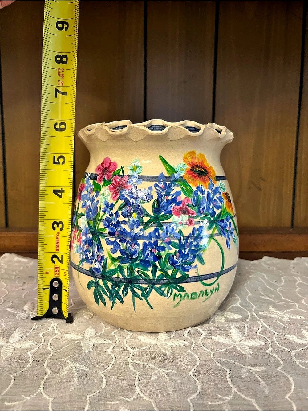 Vintage Master Pottery Hand Painted Floral Vase - Picture 6 of 7